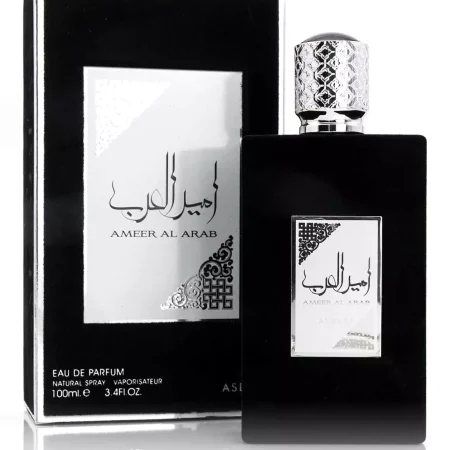 Parfum Ameer Al Arab de Asdaaf, eau de parfum oriental avec flacon noir et argenté