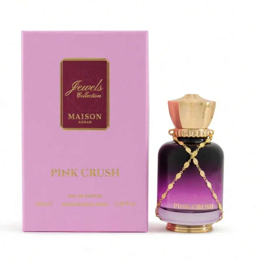 Parfum Pink Crush de Maison Asrar, eau de parfum pour femme avec flacon dégradé violet et or